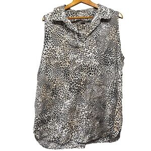 Chico’s Leopard Print Linen No Iron Sleeveless Tunic Size 18 Animal Print Top